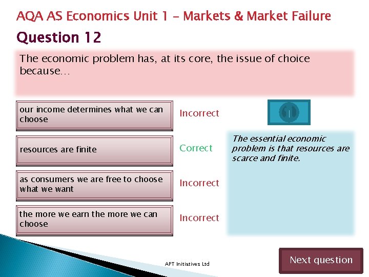 AQA AS Economics Unit 1 – Markets & Market Failure Question 12 The economic