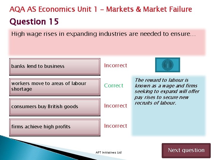 AQA AS Economics Unit 1 – Markets & Market Failure Question 15 High wage