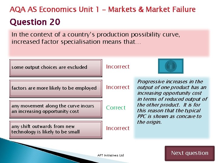 AQA AS Economics Unit 1 – Markets & Market Failure Question 20 In the