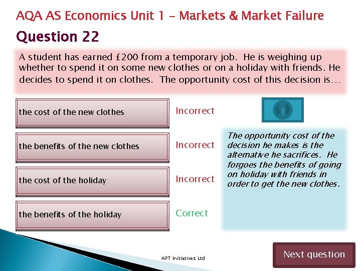 AQA AS Economics Unit 1 – Markets & Market Failure Question 22 A student