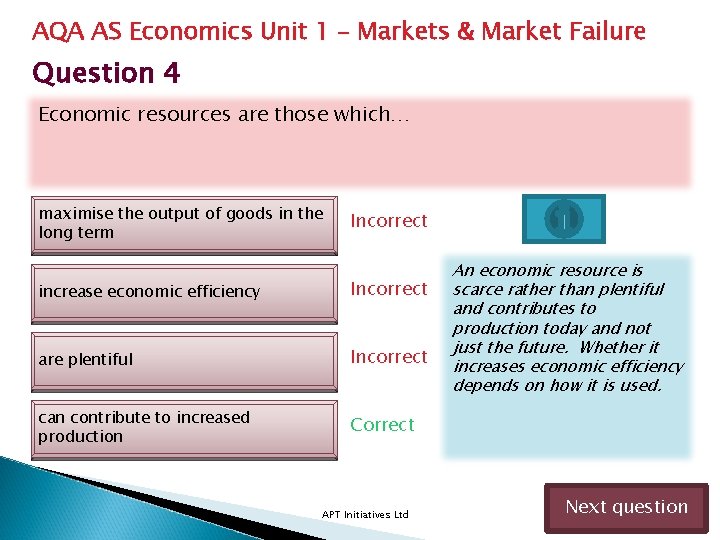 AQA AS Economics Unit 1 – Markets & Market Failure Question 4 Economic resources