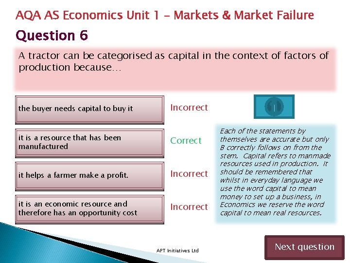 AQA AS Economics Unit 1 – Markets & Market Failure Question 6 A tractor