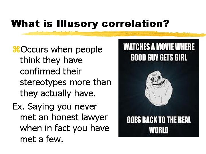 What is Illusory correlation? z. Occurs when people think they have confirmed their stereotypes