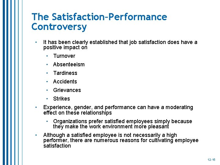 The Satisfaction–Performance Controversy • It has been clearly established that job satisfaction does have The Satisfaction–Performance Controversy • It has been clearly established that job satisfaction does have