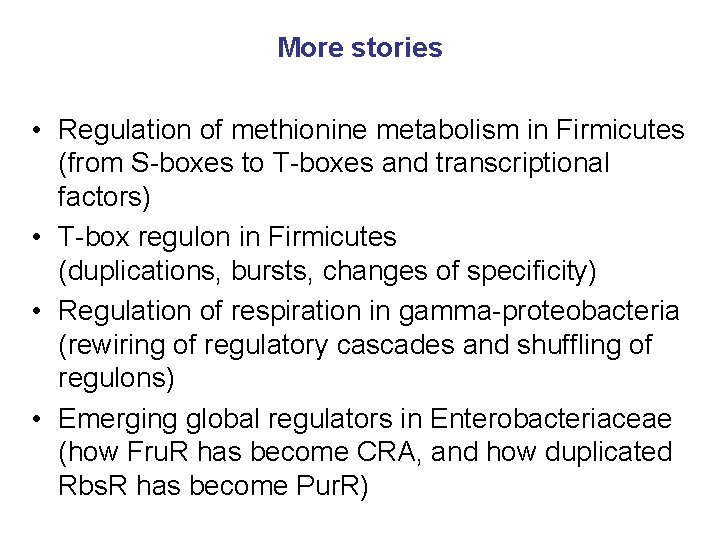 More stories • Regulation of methionine metabolism in Firmicutes (from S-boxes to T-boxes and
