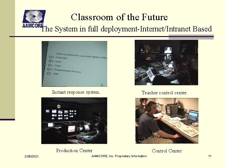 Classroom of the Future The System in full deployment-Internet/Intranet Based Instant response system. Teacher Classroom of the Future The System in full deployment-Internet/Intranet Based Instant response system. Teacher