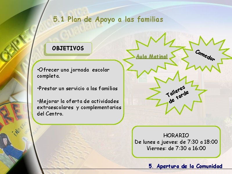 5. 1 Plan de Apoyo a las familias OBJETIVOS Com Aula Matinal edo r