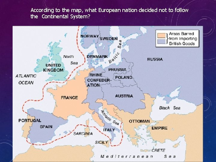 According to the map, what European nation decided not to follow the Continental System?