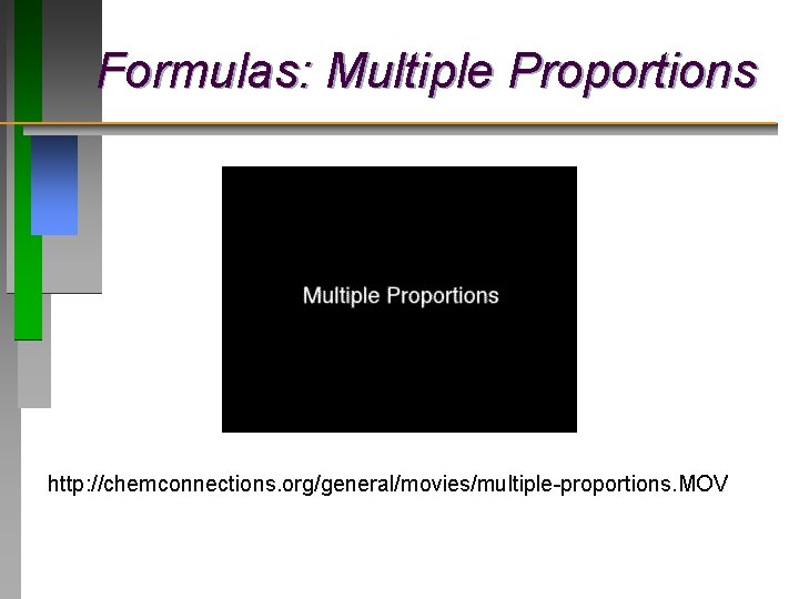 Formulas: Multiple Proportions http: //chemconnections. org/general/movies/multiple-proportions. MOV Formulas: Multiple Proportions http: //chemconnections. org/general/movies/multiple-proportions. MOV
