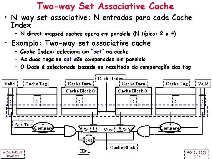 Two-way Set Associative Cache • N-way set associative: N entradas para cada Cache Index