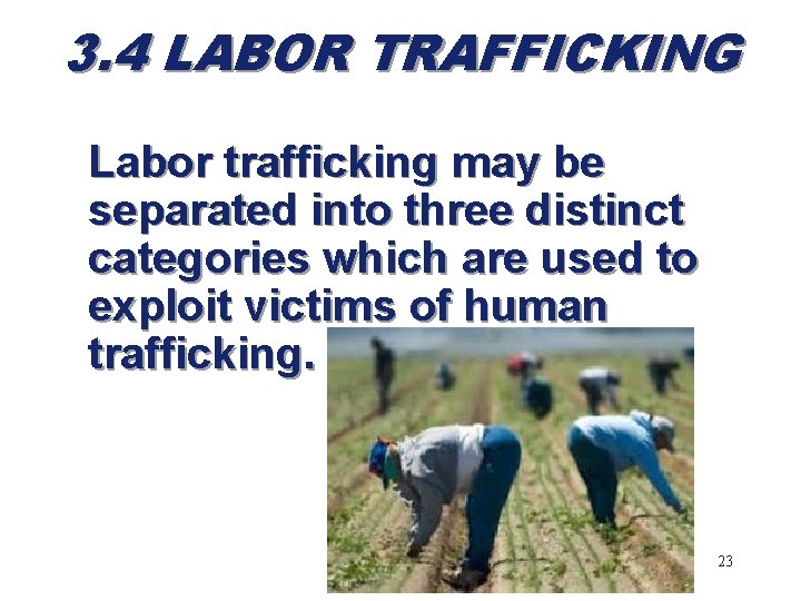 3. 4 LABOR TRAFFICKING Labor trafficking may be separated into three distinct categories which