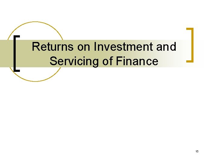 Returns on Investment and Servicing of Finance 15 