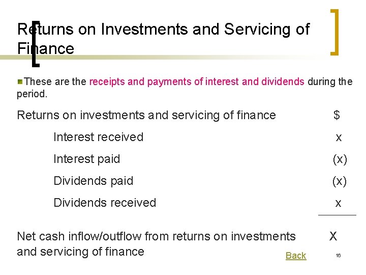 Returns on Investments and Servicing of Finance These are the receipts and payments of