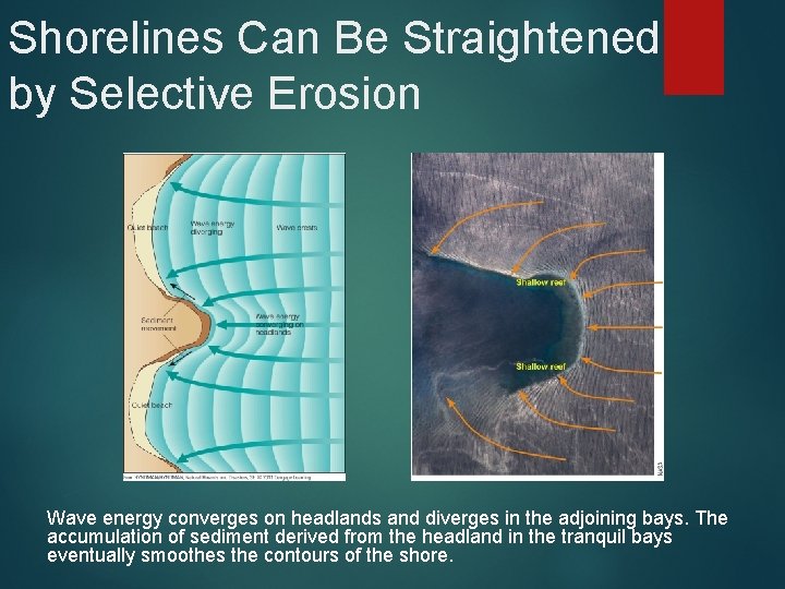 Shorelines Can Be Straightened by Selective Erosion Wave energy converges on headlands and diverges