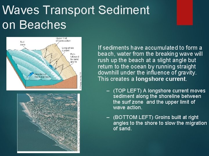 Waves Transport Sediment on Beaches If sediments have accumulated to form a beach, water