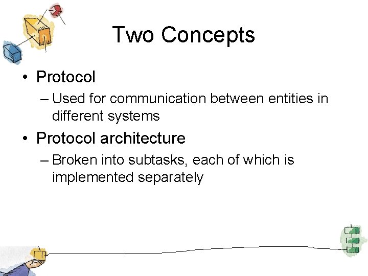 Two Concepts • Protocol – Used for communication between entities in different systems •