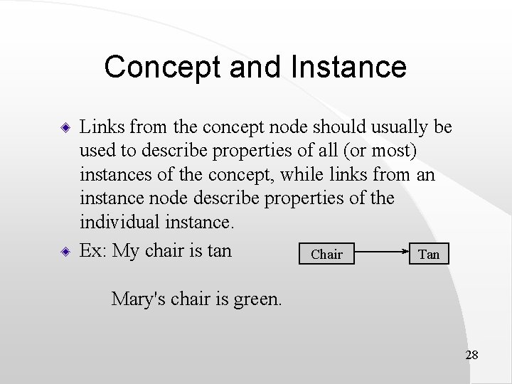 Concept and Instance Links from the concept node should usually be used to describe