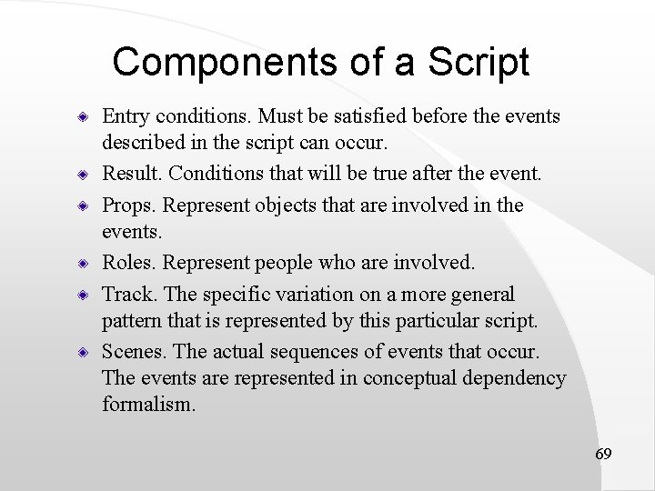 Components of a Script Entry conditions. Must be satisfied before the events described in