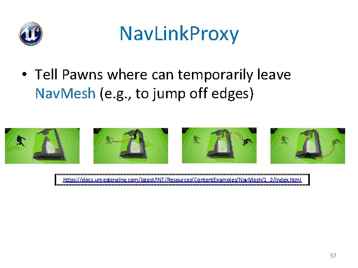 Nav. Link. Proxy • Tell Pawns where can temporarily leave Nav. Mesh (e. g.