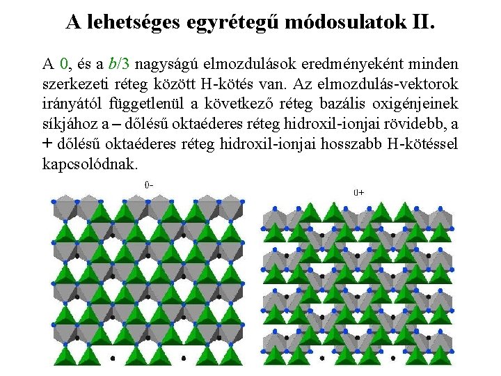 A lehetséges egyrétegű módosulatok II. A 0, és a b/3 nagyságú elmozdulások eredményeként minden