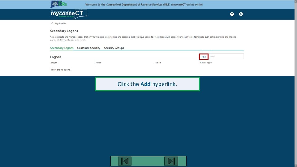 Click the Add hyperlink. 