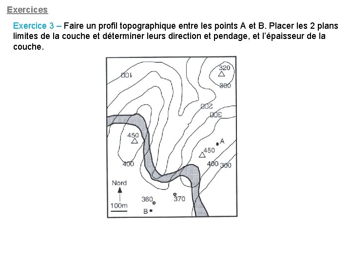 Exercices Exercice 3 – Faire un profil topographique entre les points A et B.