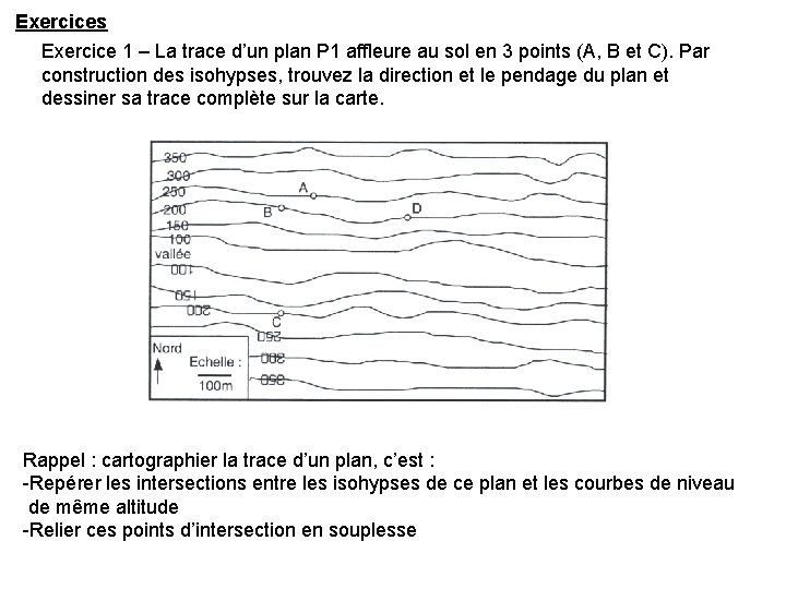 Exercices Exercice 1 – La trace d’un plan P 1 affleure au sol en