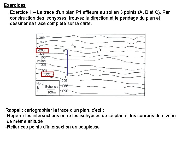 Exercices Exercice 1 – La trace d’un plan P 1 affleure au sol en