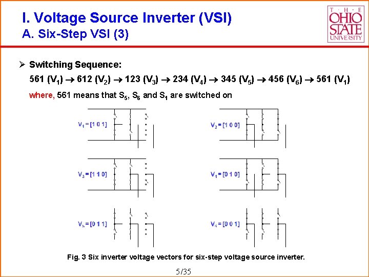 I. Voltage Source Inverter (VSI) A. Six-Step VSI (3) Ø Switching Sequence: 561 (V