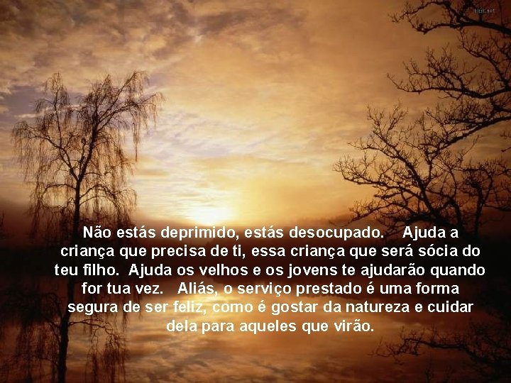 Não estás deprimido, estás desocupado. Ajuda a criança que precisa de ti, essa criança