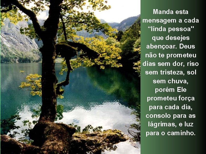 Manda esta mensagem a cada “linda pessoa" que desejes abençoar. Deus não te prometeu