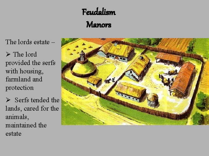 Feudalism Manors The lords estate – Ø The lord provided the serfs with housing, Feudalism Manors The lords estate – Ø The lord provided the serfs with housing,