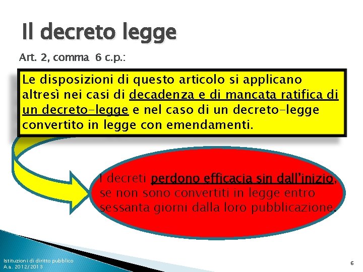 Il decreto legge Art. 2, comma 6 c. p. : Le disposizioni di questo