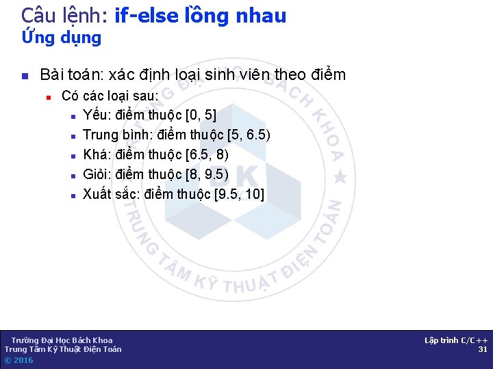 Câu lệnh: if-else lồng nhau Ứng dụng n Bài toán: xác định loại sinh