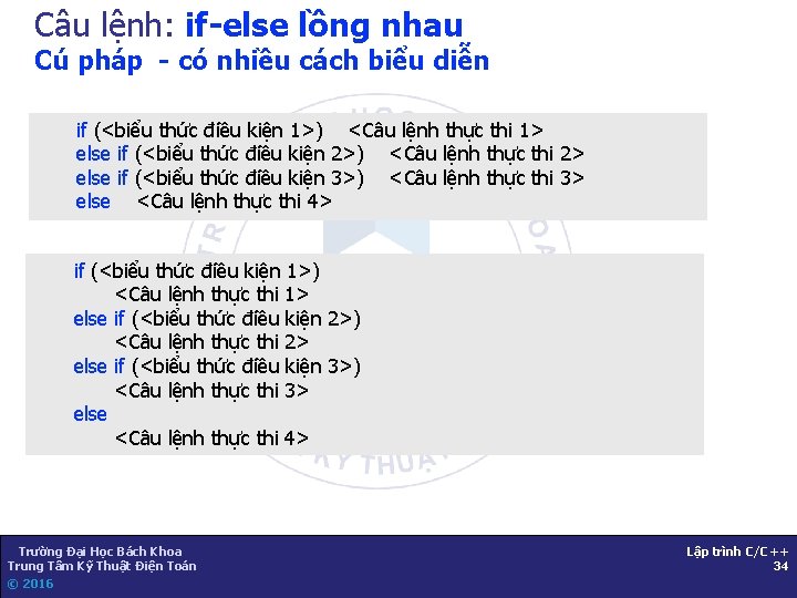 Câu lệnh: if-else lồng nhau Cú pháp - có nhiều cách biểu diễn if