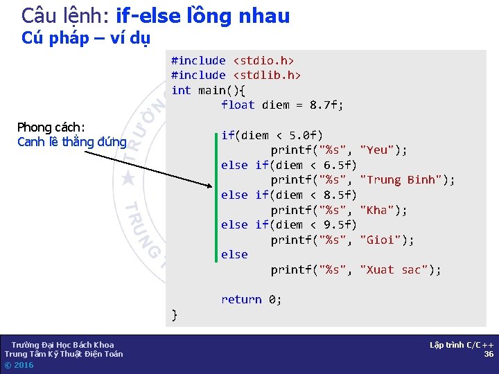 Câu lệnh: if-else lồng nhau Cú pháp – ví dụ #include <stdio. h> #include