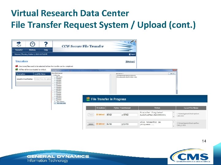 Virtual Research Data Center File Transfer Request System / Upload (cont. ) 14 