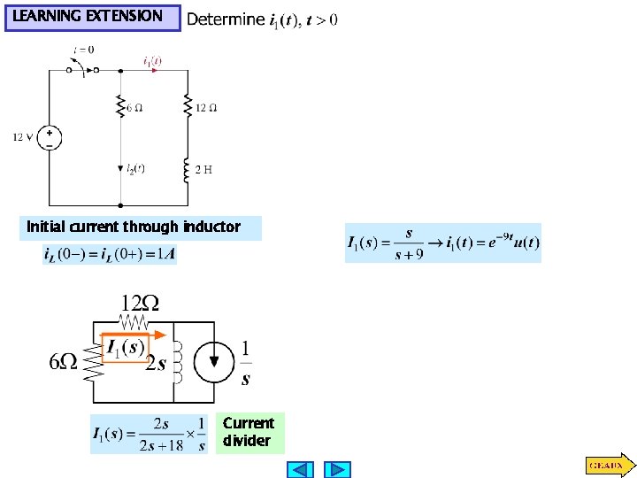 LEARNING EXTENSION Initial current through inductor Current divider 