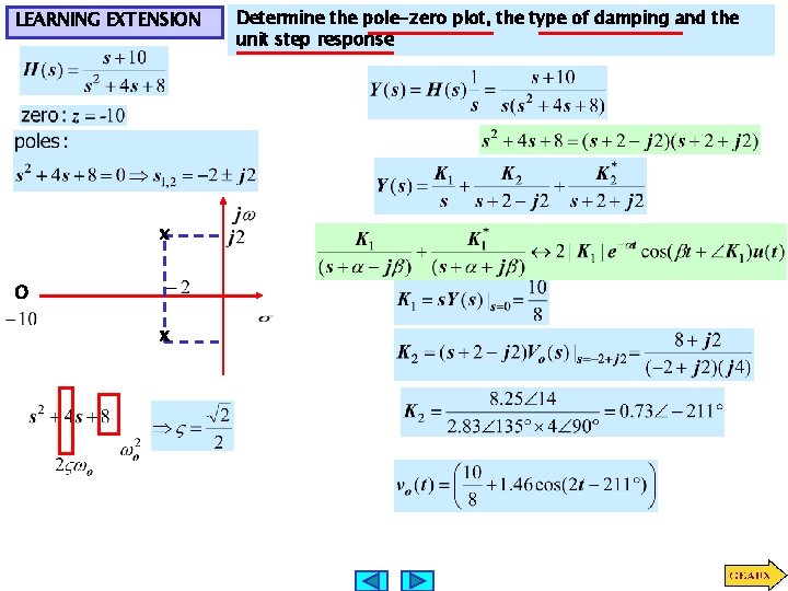 LEARNING EXTENSION x O x Determine the pole-zero plot, the type of damping and