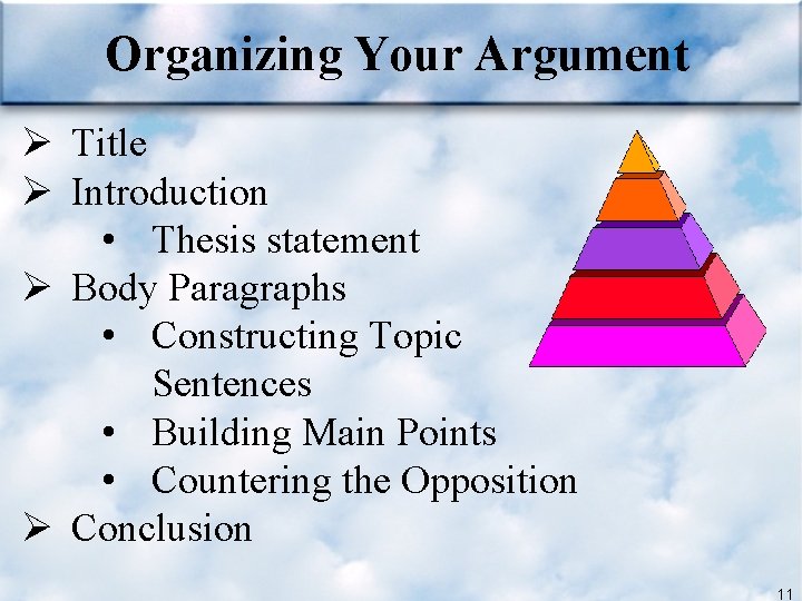 Organizing Your Argument Ø Title Ø Introduction • Thesis statement Ø Body Paragraphs •