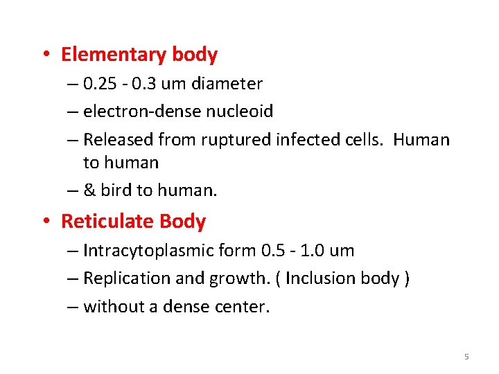  • Elementary body – 0. 25 - 0. 3 um diameter – electron-dense