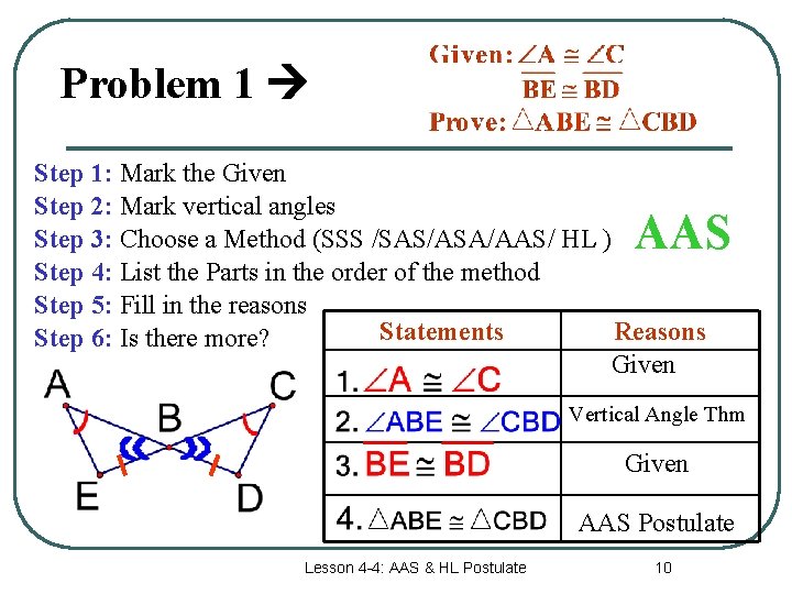 Problem 1 Step 1: Mark the Given Step 2: Mark vertical angles Step 3: