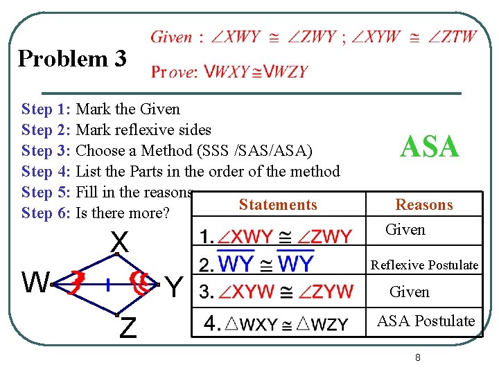 Problem 3 Step 1: Mark the Given Step 2: Mark reflexive sides Step 3: