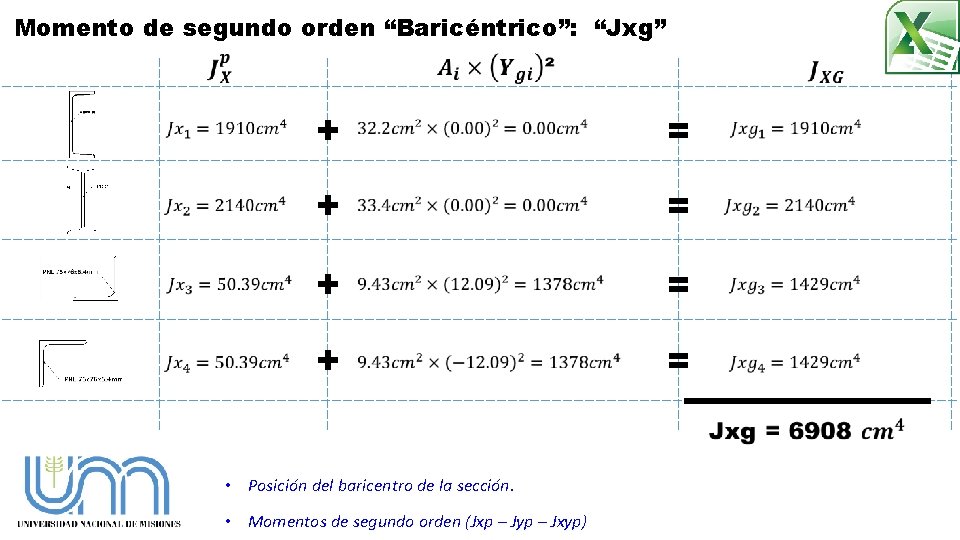 Momento de segundo orden “Baricéntrico”: “Jxg” + = + = • Posición del baricentro