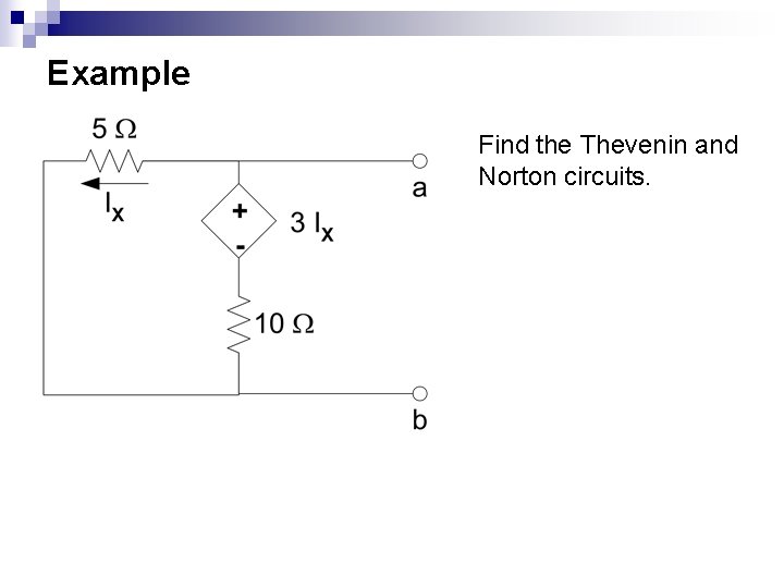 Example Find the Thevenin and Norton circuits. 