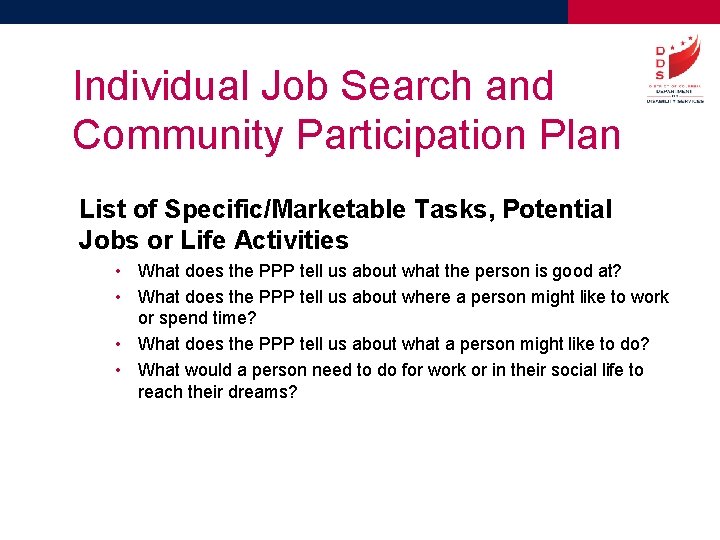 Individual Job Search and Community Participation Plan List of Specific/Marketable Tasks, Potential Jobs or