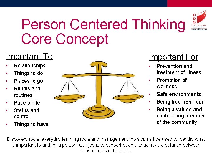 Person Centered Thinking Core Concept Important To Important For • • Relationships Things to
