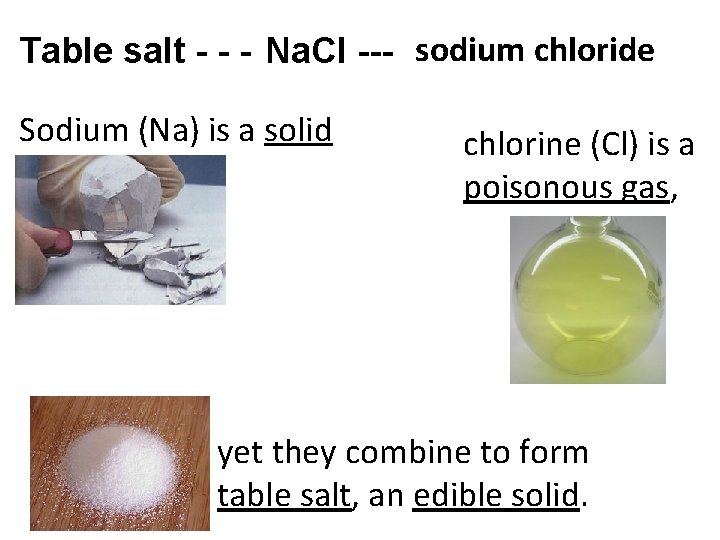 Table salt - - - Na. Cl --- sodium chloride Sodium (Na) is a