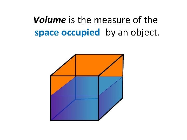 Volume is the measure of the space occupied _______by an object. Volume is the measure of the space occupied _______by an object.