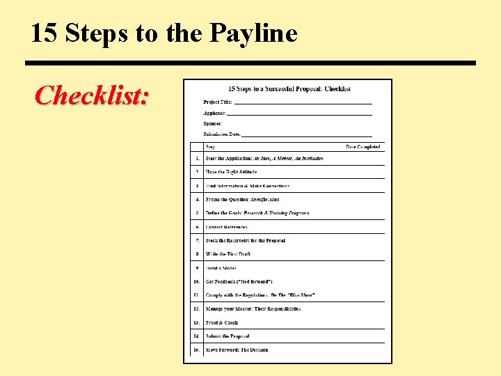 15 Steps to the Payline Checklist: 